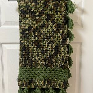 Handmade Green & Olive Crochet Throw with Tassels 45X45